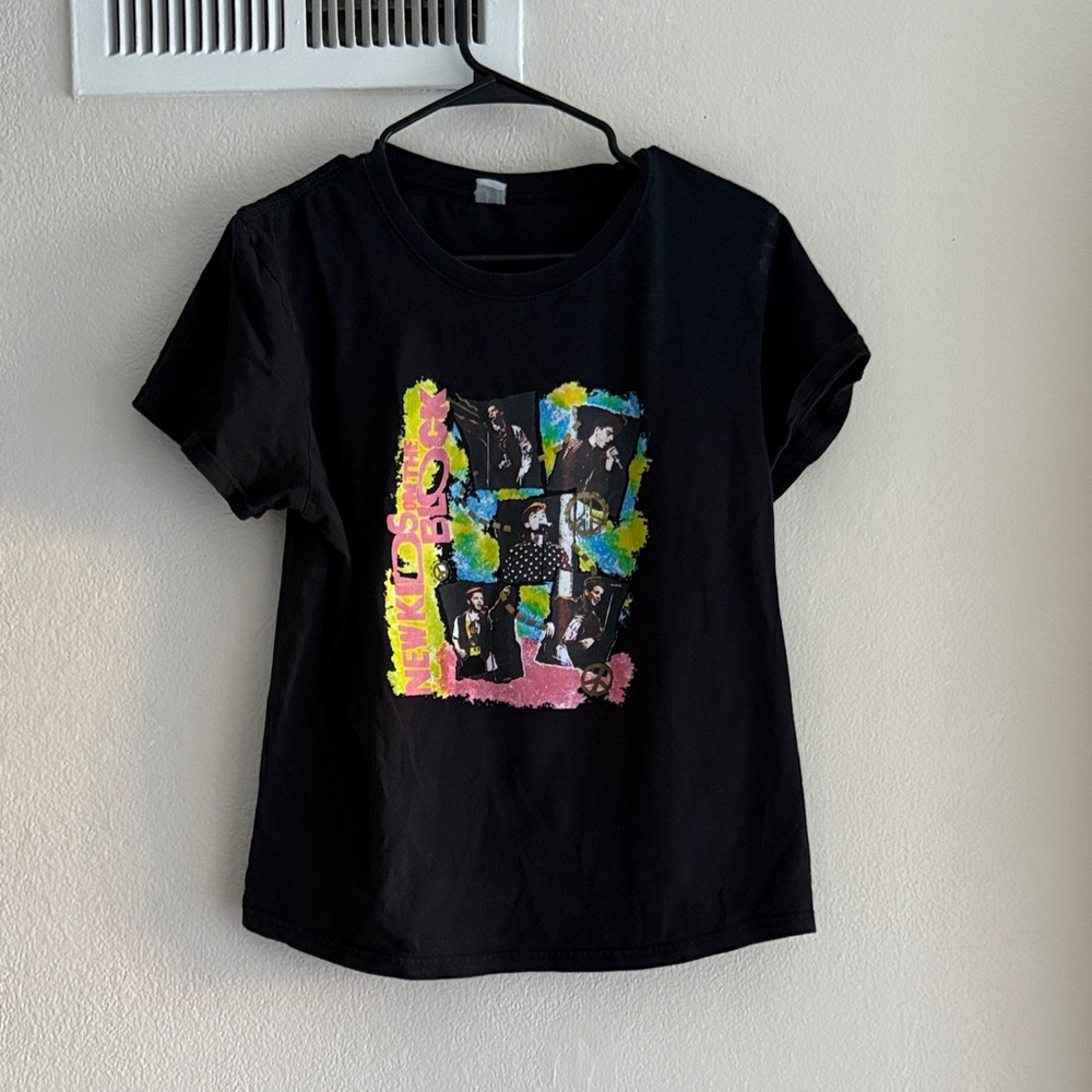 New Kids on the Block Black Graphic T-Shirt with Colorful Design